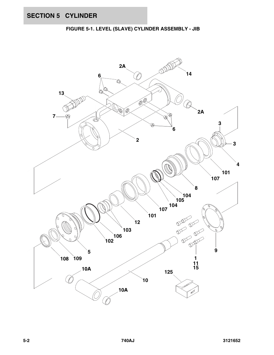 Figure 5-1. level (slave) cylinder assembly - jib | JLG 740AJ Parts Manual User Manual | Page 142 / 216