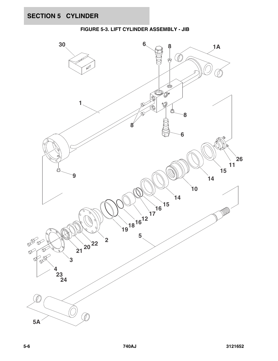 Figure 5-3. lift cylinder assembly - jib | JLG 740AJ Parts Manual User Manual | Page 146 / 216