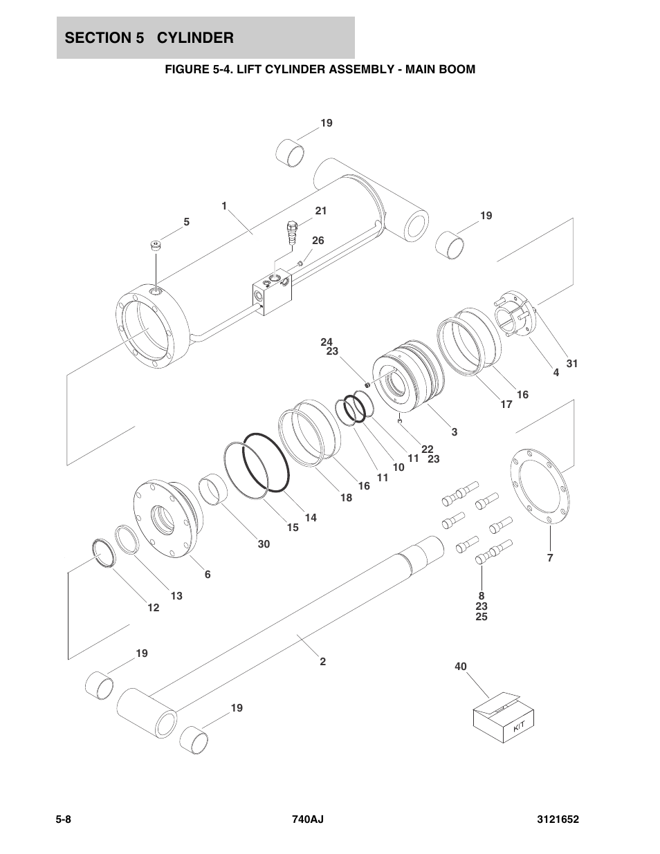 Figure 5-4. lift cylinder assembly - main boom | JLG 740AJ Parts Manual User Manual | Page 148 / 216