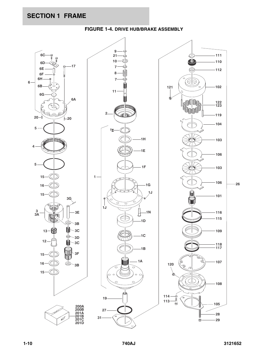 Figure 1-4. drive hub/brake assembly, Figure 1-4 | JLG 740AJ Parts Manual User Manual | Page 16 / 216