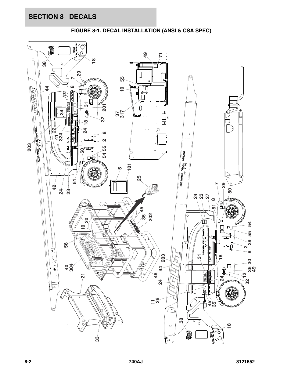 Figure 8-1. decal installation (ansi & csa spec) | JLG 740AJ Parts Manual User Manual | Page 192 / 216