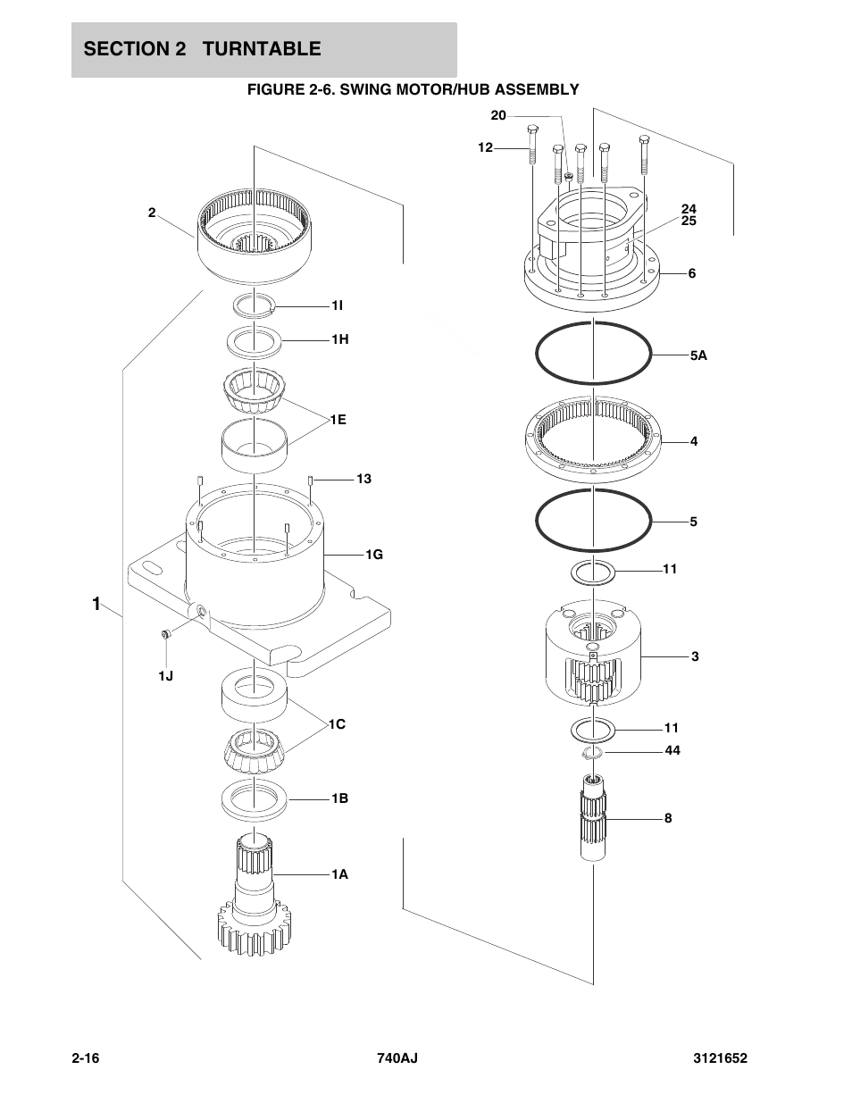 Figure 2-6. swing motor/hub assembly | JLG 740AJ Parts Manual User Manual | Page 42 / 216