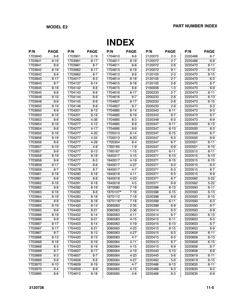 Index | JLG 3246E2 ANSI Parts Manual User Manual | Page 229 / 240