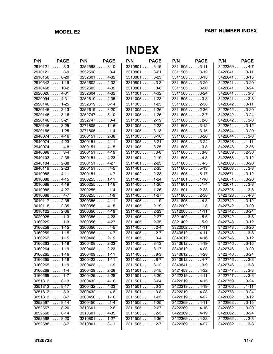 Index | JLG 3246E2 ANSI Parts Manual User Manual | Page 231 / 240