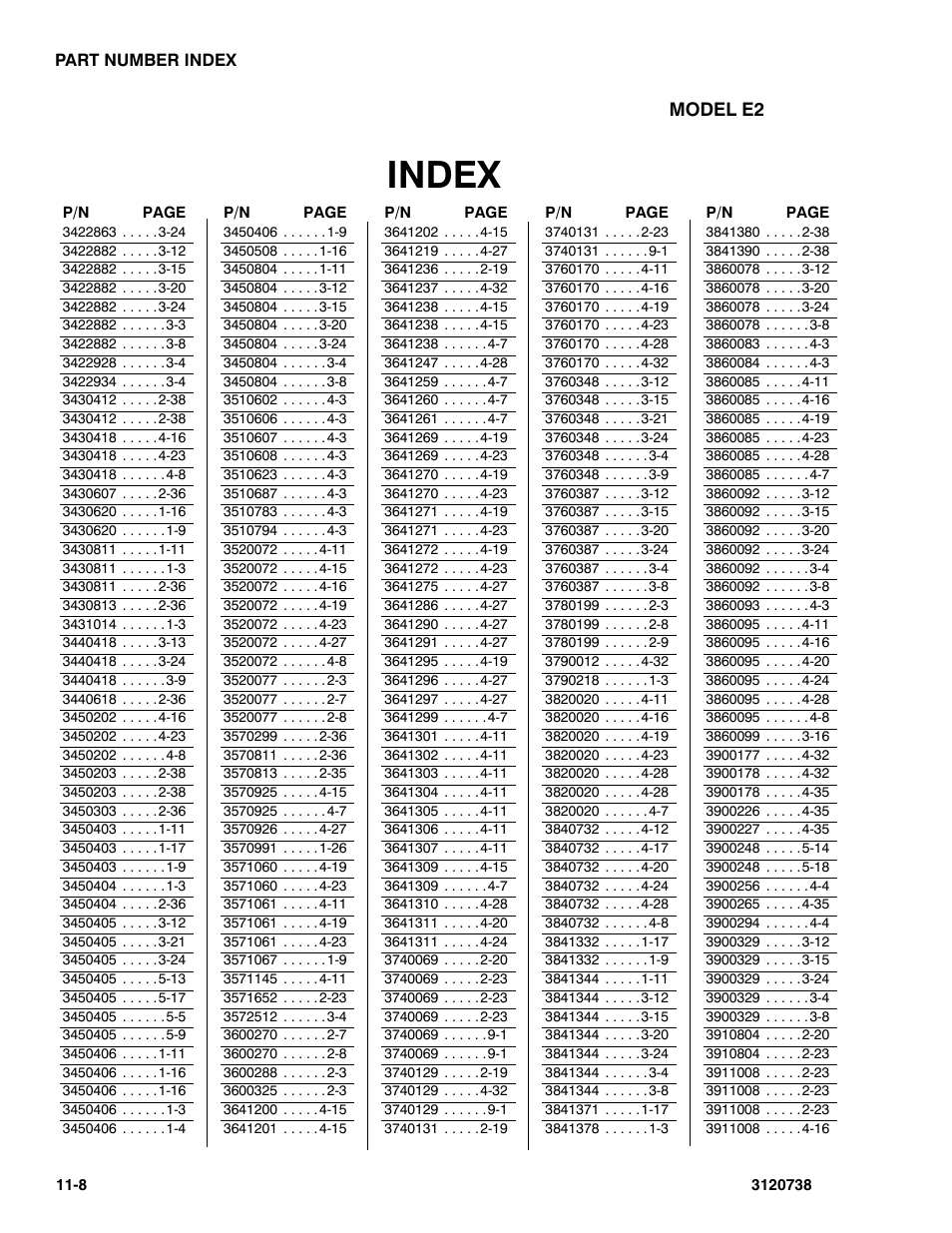 Index | JLG 3246E2 ANSI Parts Manual User Manual | Page 232 / 240