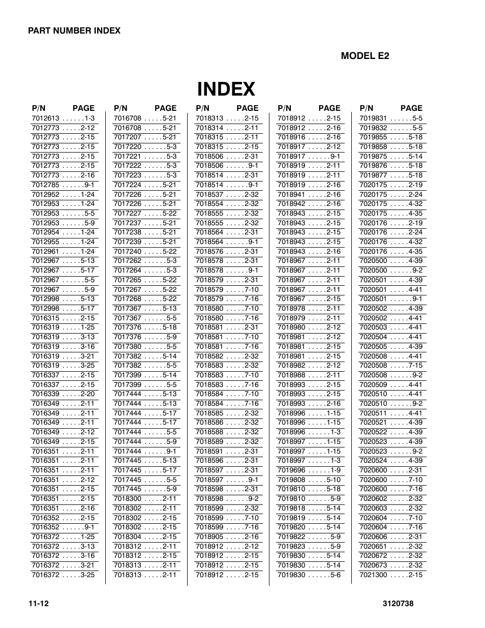 Index | JLG 3246E2 ANSI Parts Manual User Manual | Page 236 / 240