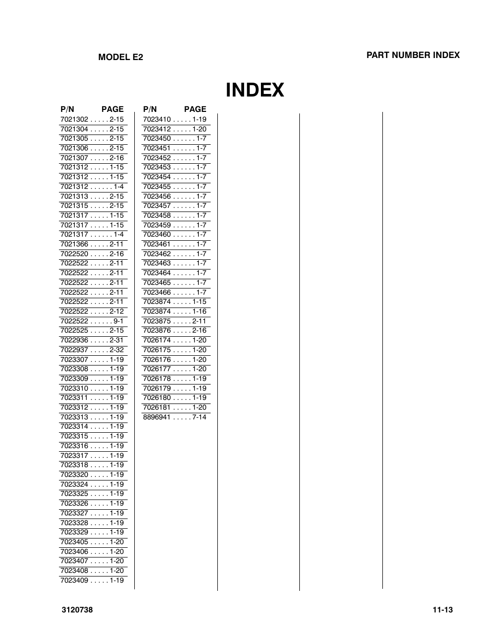 Index | JLG 3246E2 ANSI Parts Manual User Manual | Page 237 / 240
