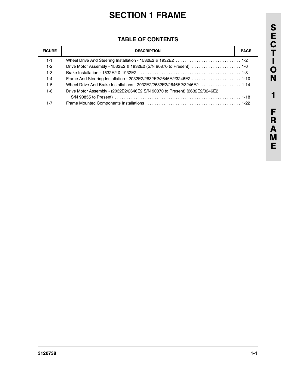 Section 1 frame | JLG 3246E2 ANSI Parts Manual User Manual | Page 7 / 240