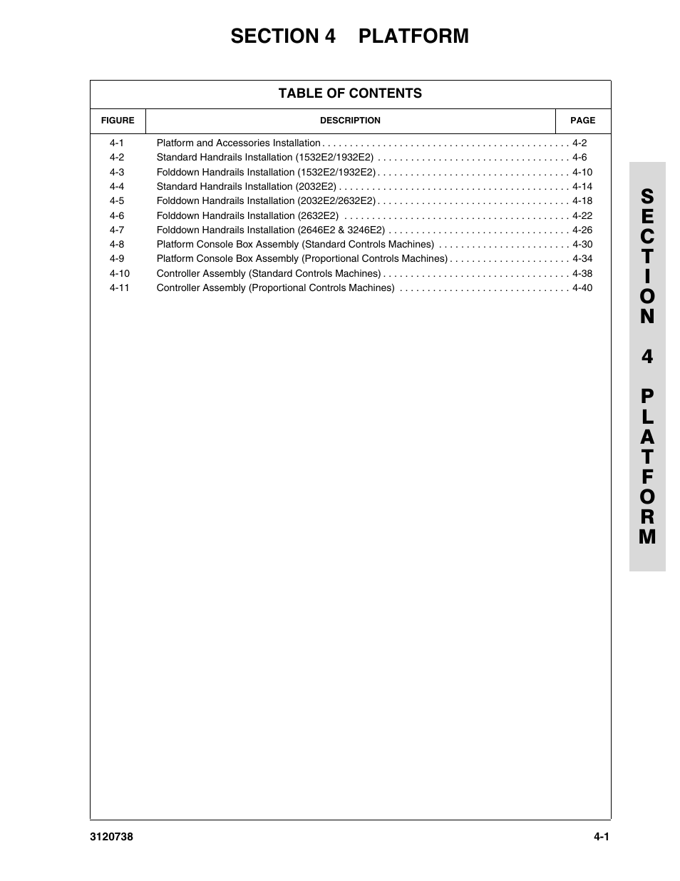 Section 4 platform | JLG 3246E2 ANSI Parts Manual User Manual | Page 99 / 240
