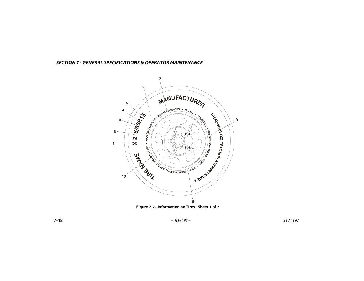 Information on tires - sheet 1 of 2 -18, Figure 7-2. information on tires - sheet 1 of 2 | JLG T500J Operator Manual User Manual | Page 122 / 132