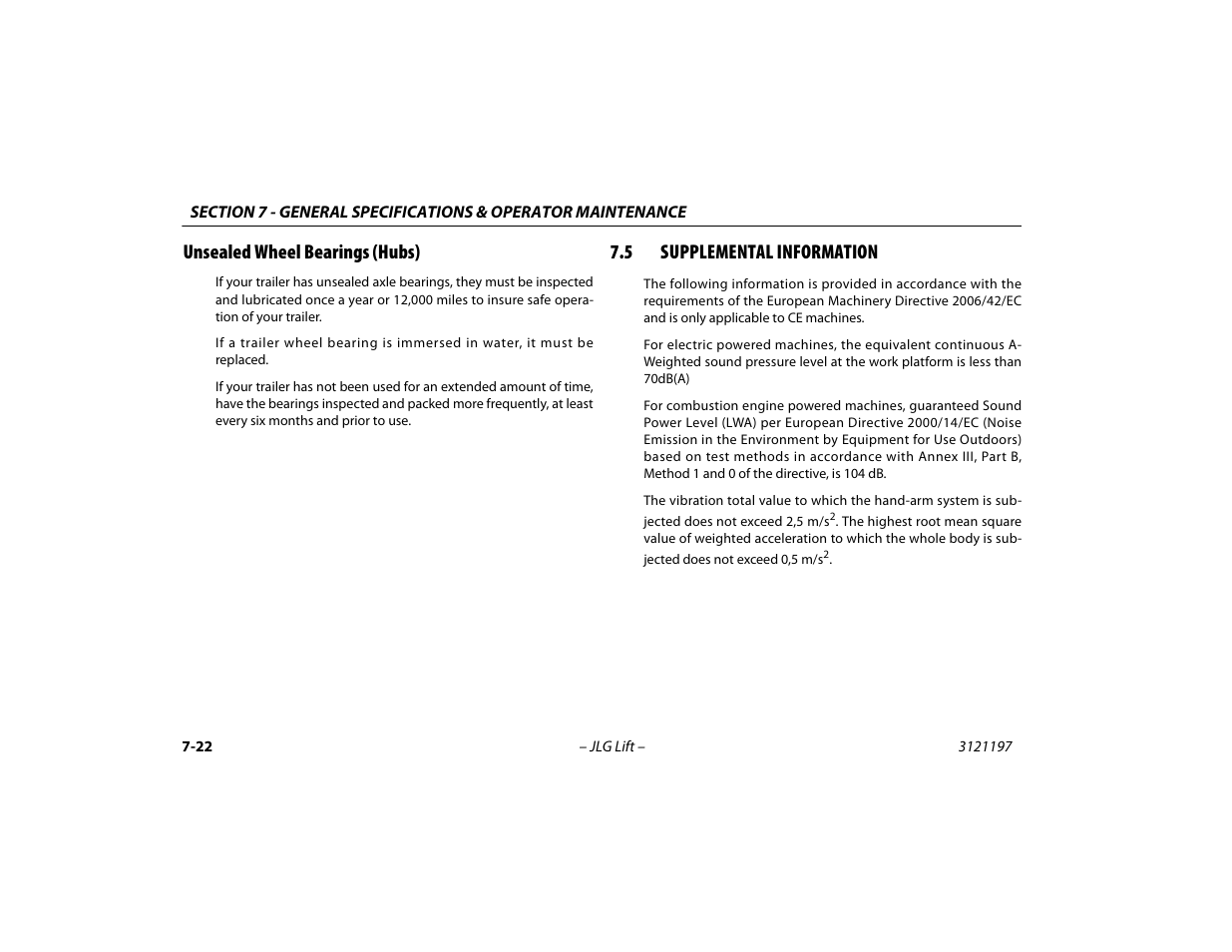 Unsealed wheel bearings (hubs), 5 supplemental information, Unsealed wheel bearings (hubs) -22 | Supplemental information -22 | JLG T500J Operator Manual User Manual | Page 126 / 132