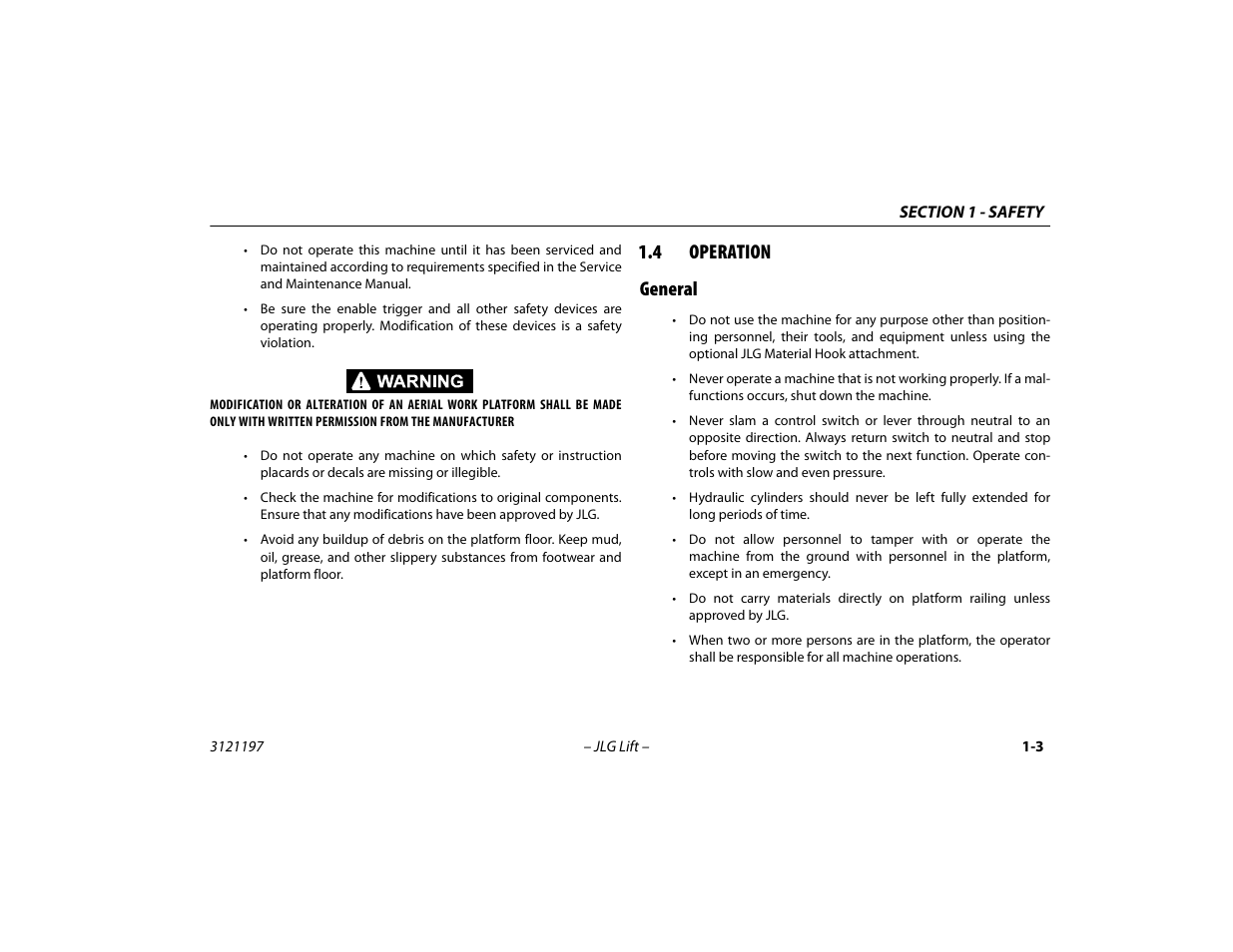 4 operation, General, Operation -3 | General -3, 4 operation general | JLG T500J Operator Manual User Manual | Page 15 / 132