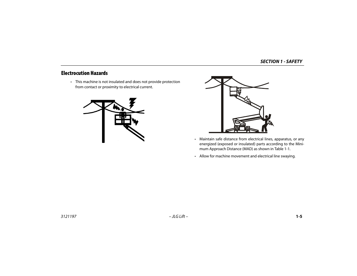 Electrocution hazards, Electrocution hazards -5 | JLG T500J Operator Manual User Manual | Page 17 / 132
