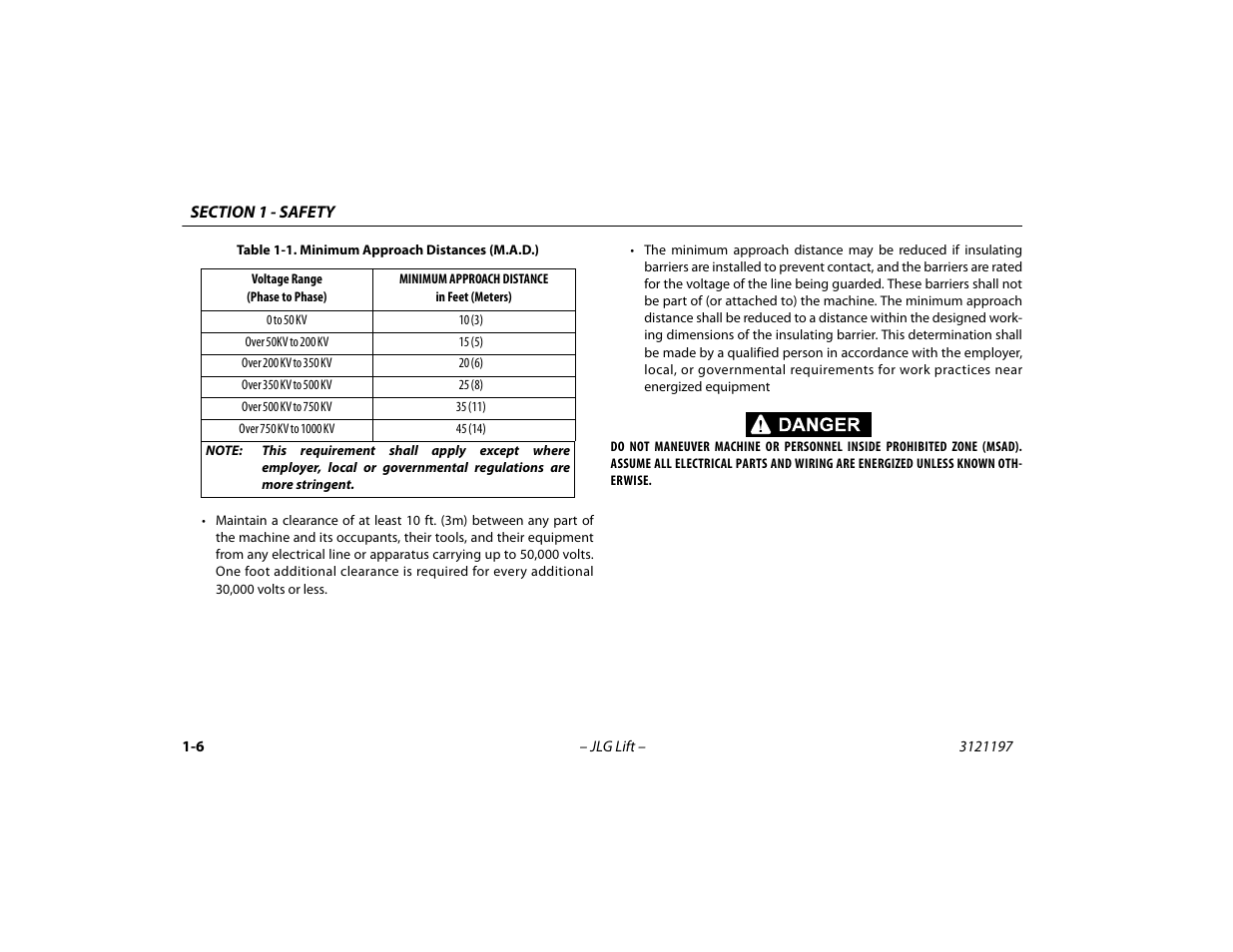 Minimum approach distances (m.a.d.) -6 | JLG T500J Operator Manual User Manual | Page 18 / 132