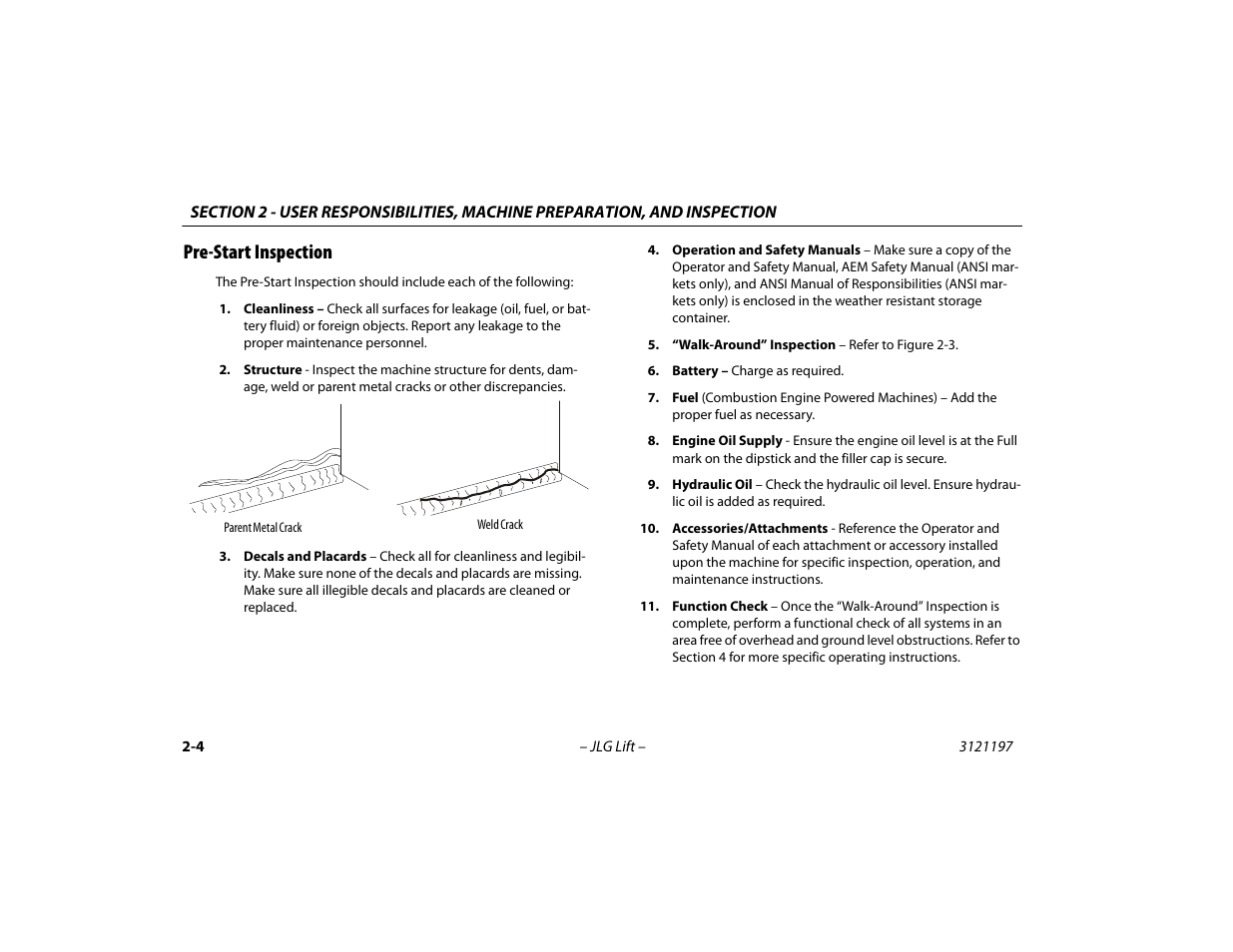 Pre-start inspection, Pre-start inspection -4 | JLG T500J Operator Manual User Manual | Page 26 / 132