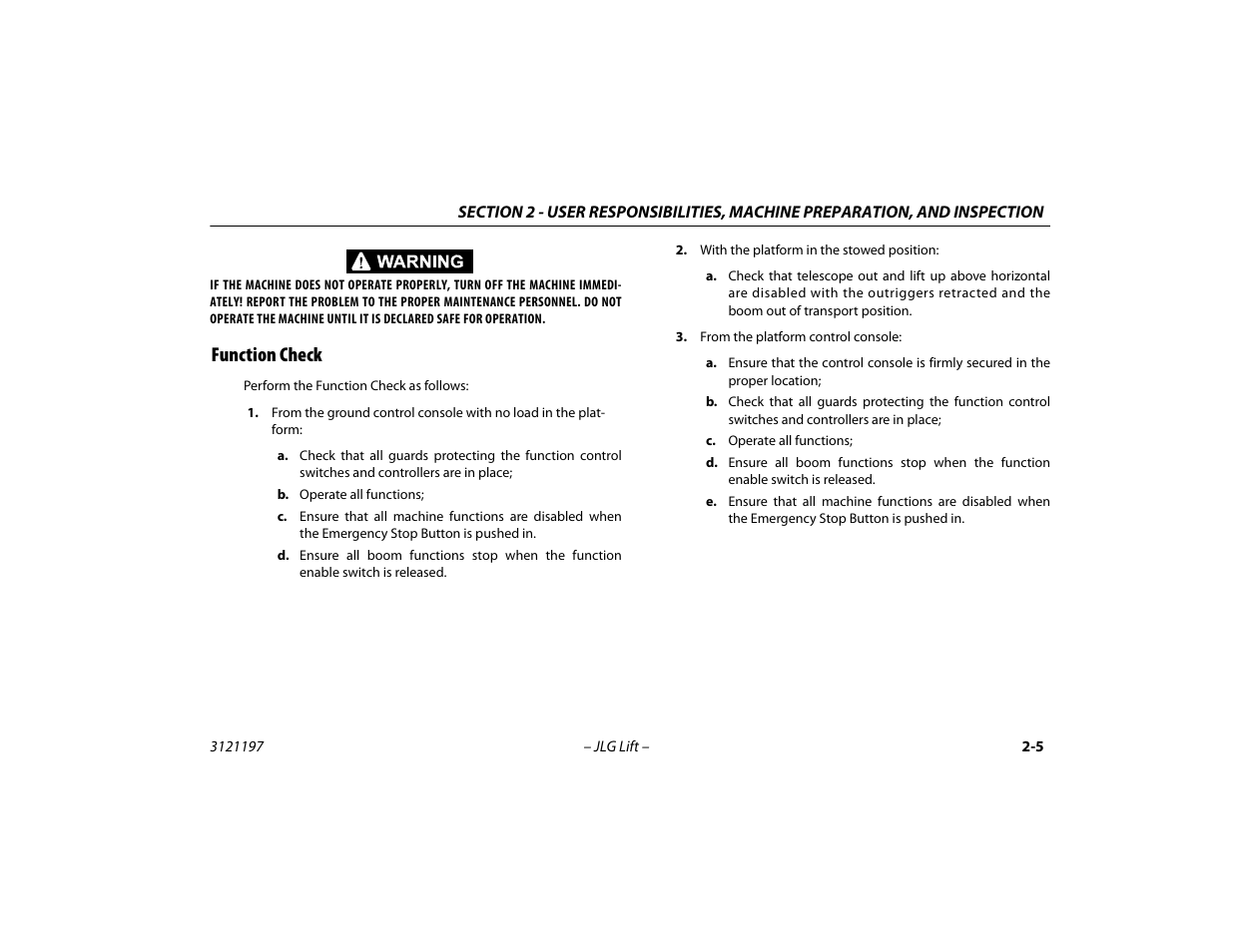 Function check, Function check -5 | JLG T500J Operator Manual User Manual | Page 27 / 132