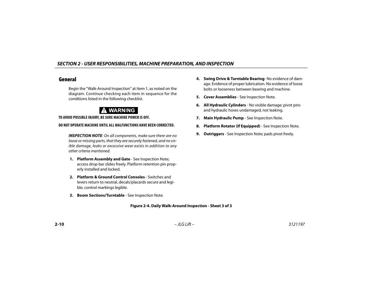 General -10, Daily walk-around inspection - sheet 3 of 3 -10, General | JLG T500J Operator Manual User Manual | Page 32 / 132