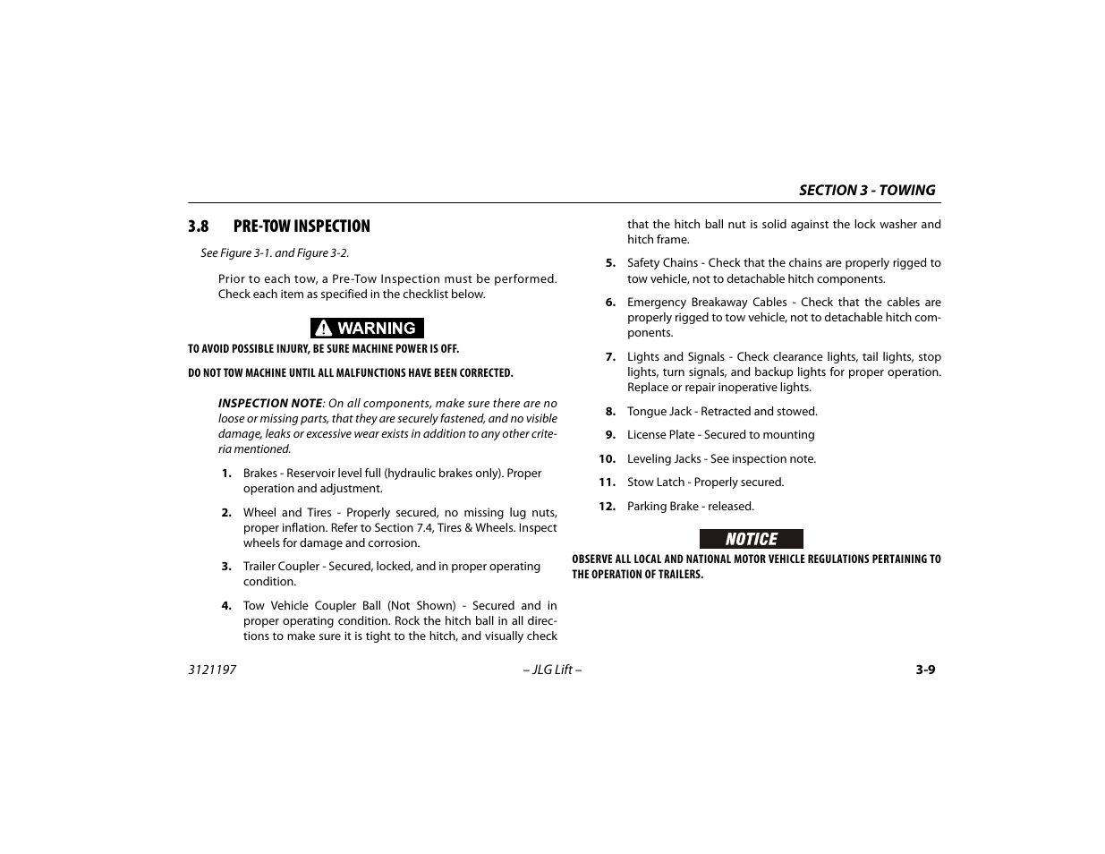 8 pre-tow inspection, Pre-tow inspection -9 | JLG T500J Operator Manual User Manual | Page 41 / 132