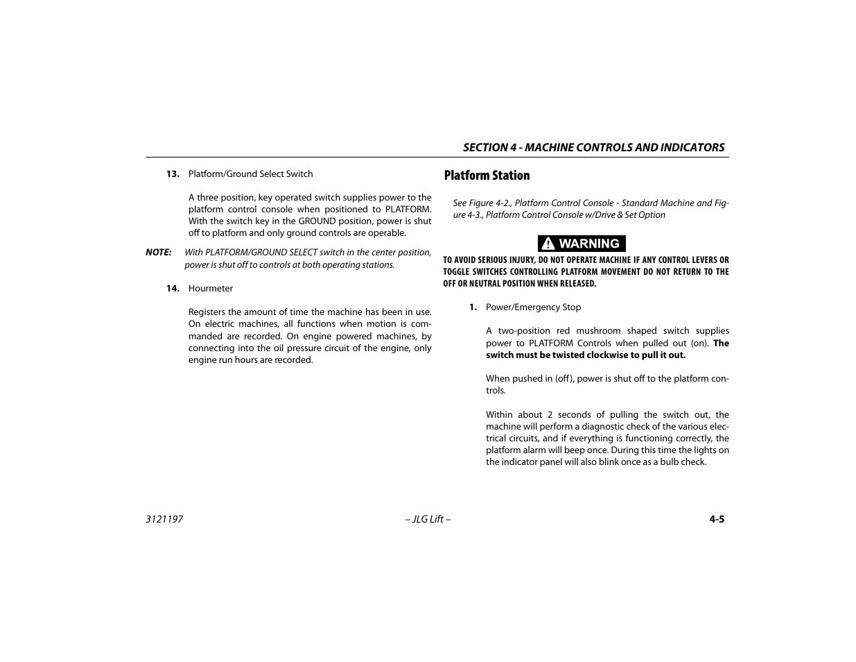 Platform station, Platform station -5 | JLG T500J Operator Manual User Manual | Page 49 / 132