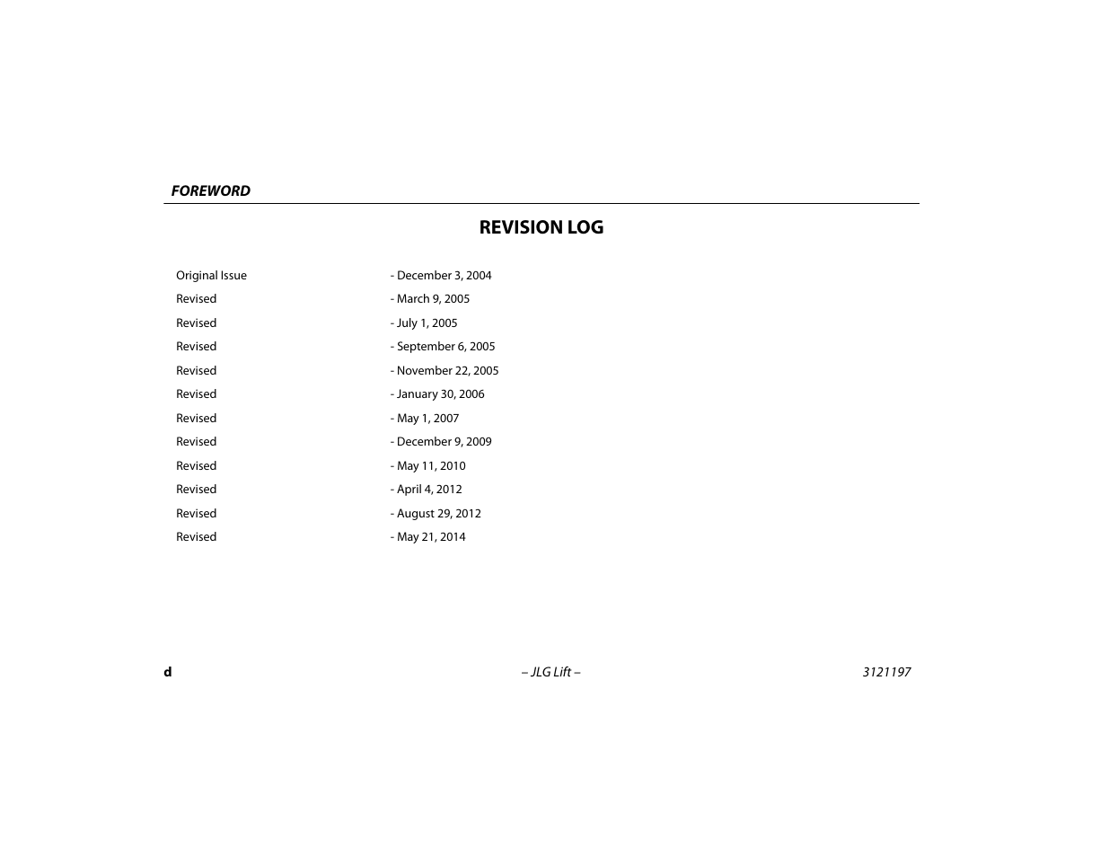 Revision log | JLG T500J Operator Manual User Manual | Page 6 / 132