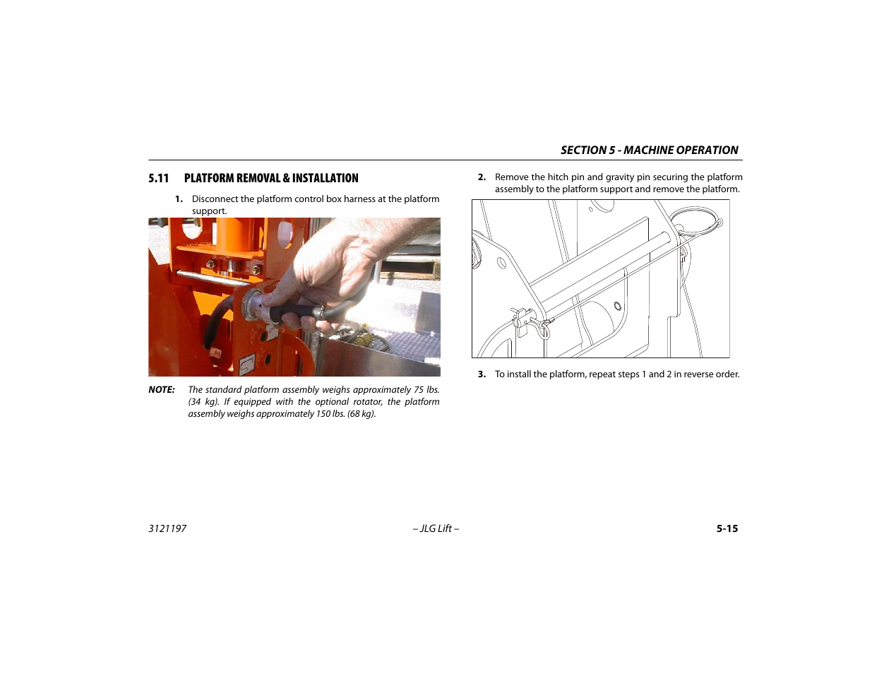 11 platform removal & installation, 11 platform removal & installation -15 | JLG T500J Operator Manual User Manual | Page 69 / 132
