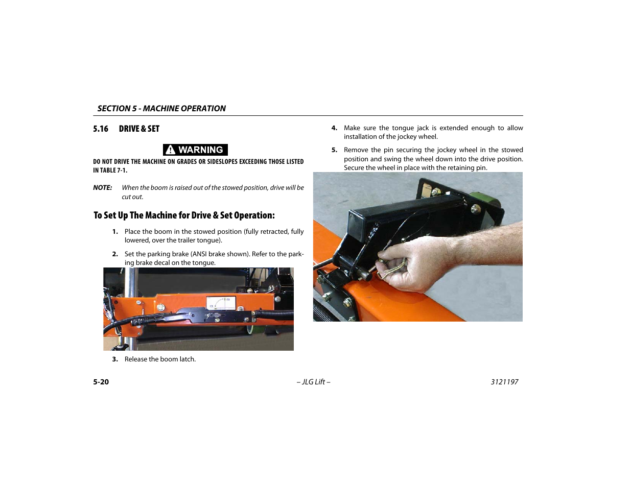 16 drive & set, To set up the machine for drive & set operation, 16 drive & set -20 | JLG T500J Operator Manual User Manual | Page 74 / 132