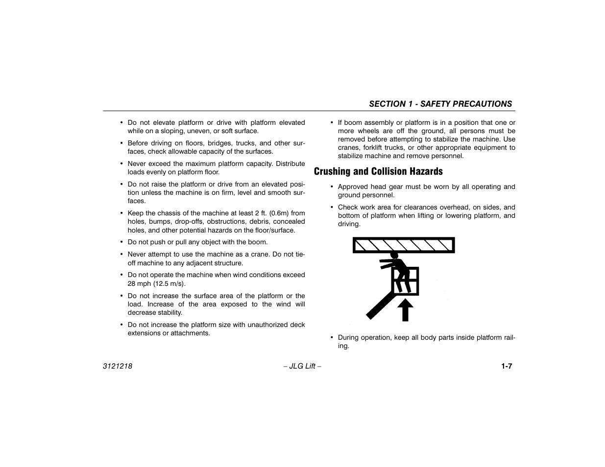 Crushing and collision hazards, Crushing and collision hazards -7 | JLG 601S Operator Manual User Manual | Page 17 / 102