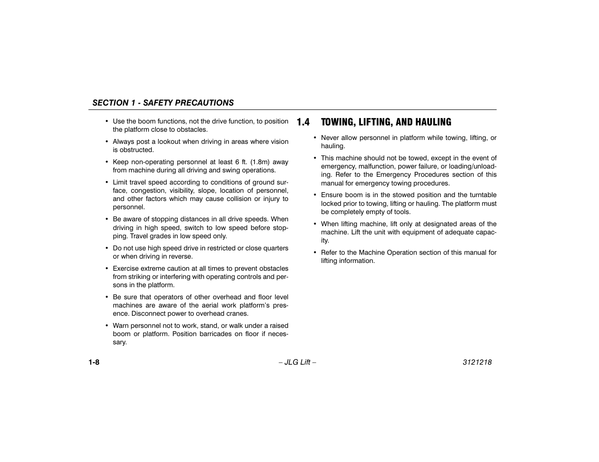 4 towing, lifting, and hauling, Towing, lifting, and hauling -8 | JLG 601S Operator Manual User Manual | Page 18 / 102