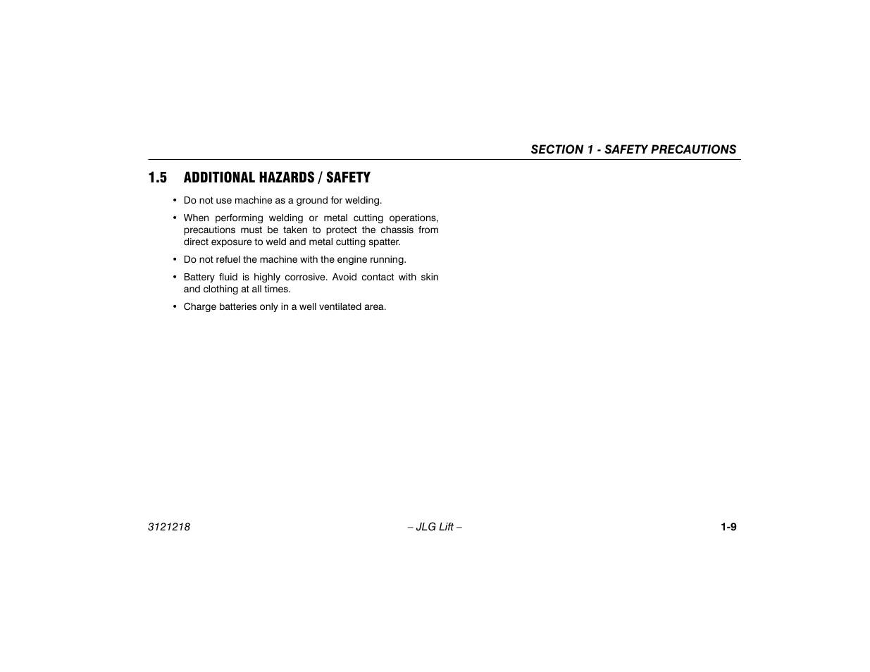 5 additional hazards / safety, Additional hazards / safety -9 | JLG 601S Operator Manual User Manual | Page 19 / 102