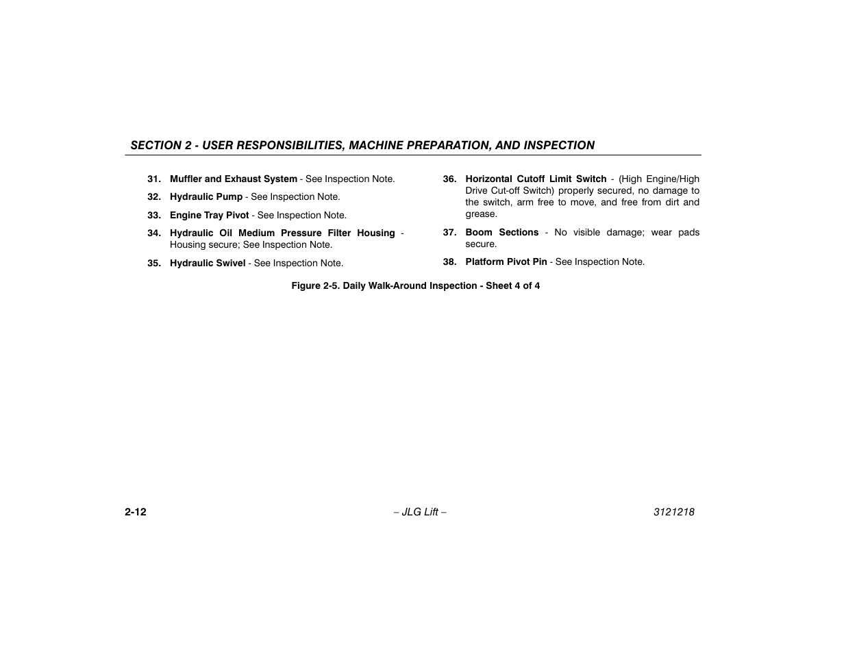Daily walk-around inspection - sheet 4 of 4 -12 | JLG 601S Operator Manual User Manual | Page 32 / 102