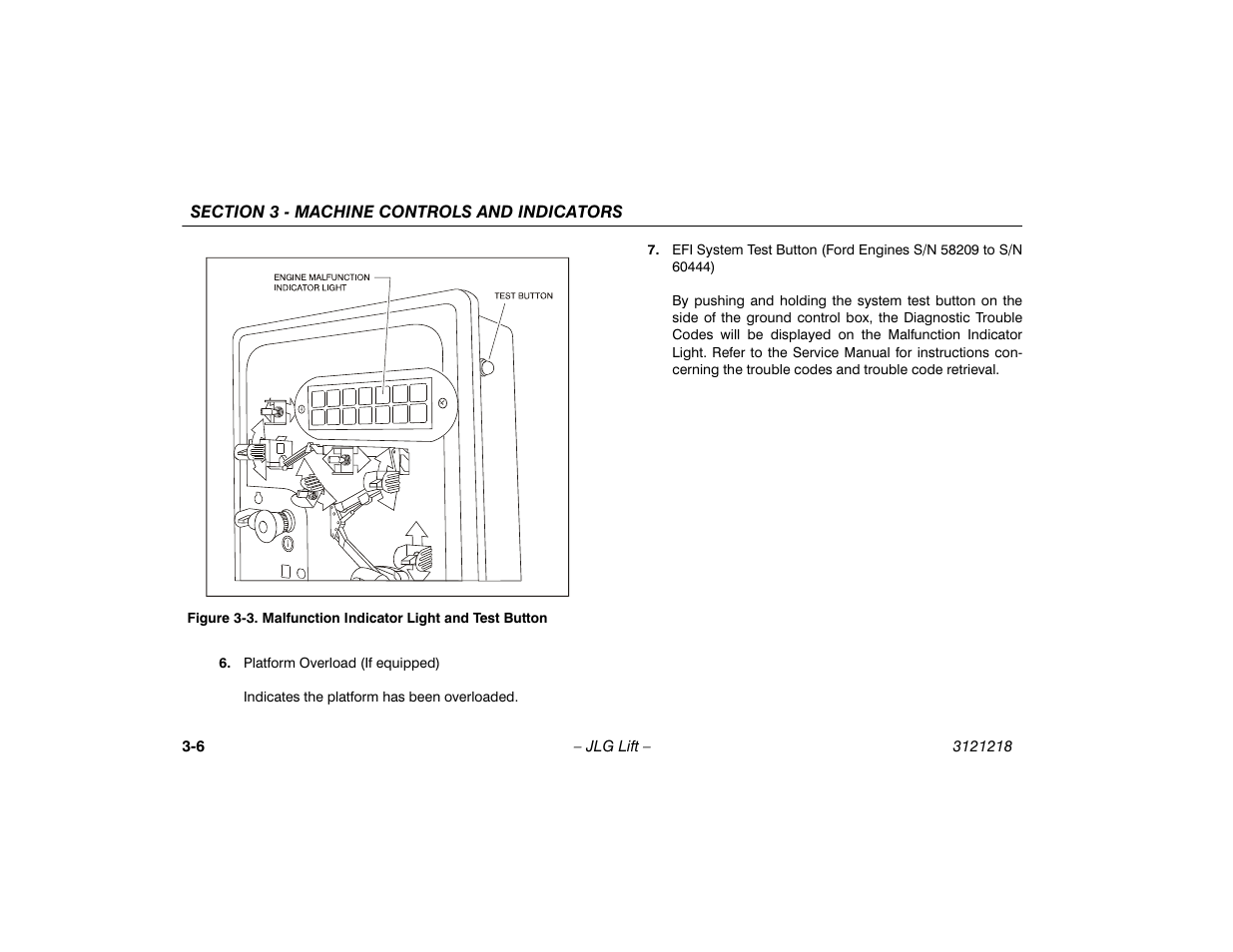 Malfunction indicator light and test button -6 | JLG 601S Operator Manual User Manual | Page 38 / 102