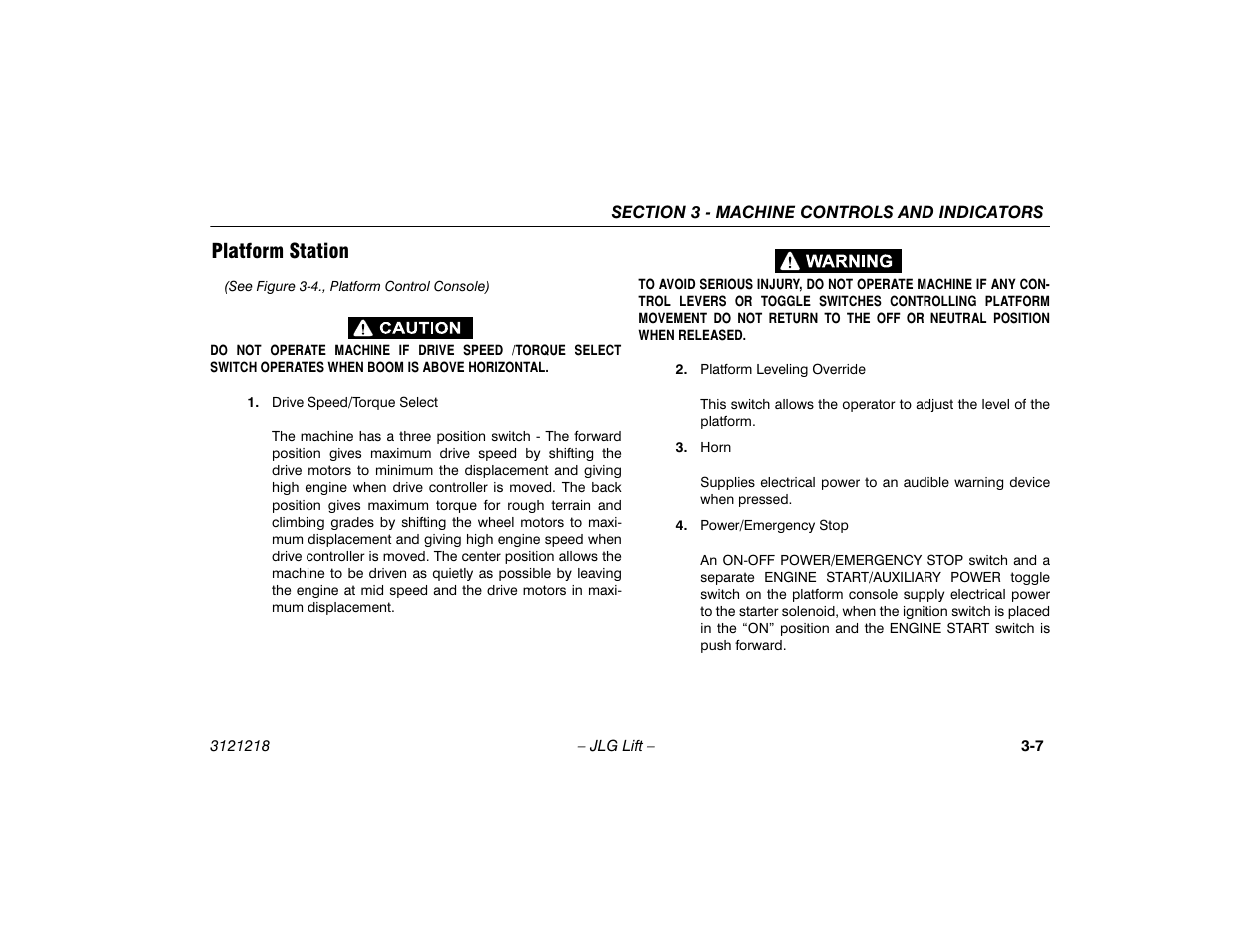 Platform station, Platform station -7 | JLG 601S Operator Manual User Manual | Page 39 / 102