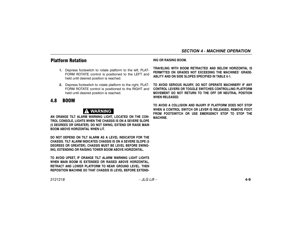 Platform rotation, 8 boom, Platform rotation -9 | Boom -9 | JLG 601S Operator Manual User Manual | Page 53 / 102