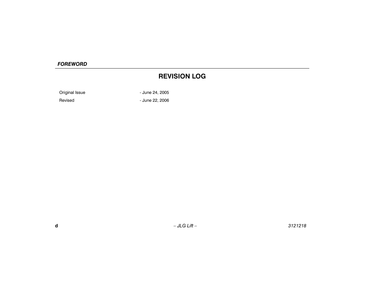 Revision log | JLG 601S Operator Manual User Manual | Page 6 / 102