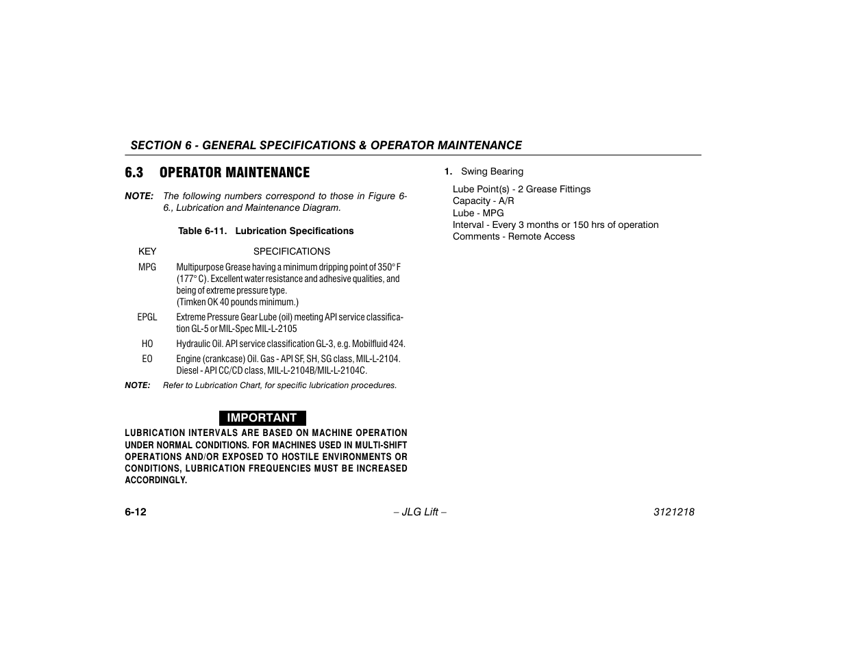 3 operator maintenance, Operator maintenance -12, Lubrication specifications -12 | JLG 601S Operator Manual User Manual | Page 86 / 102