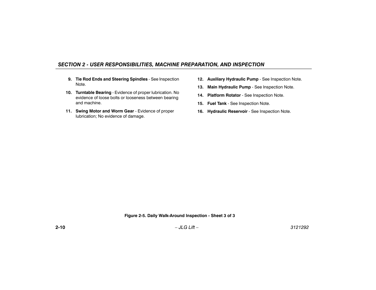 Daily walk-around inspection - sheet 3 of 3 -10 | JLG 510AJ Series II Operator Manual User Manual | Page 30 / 104