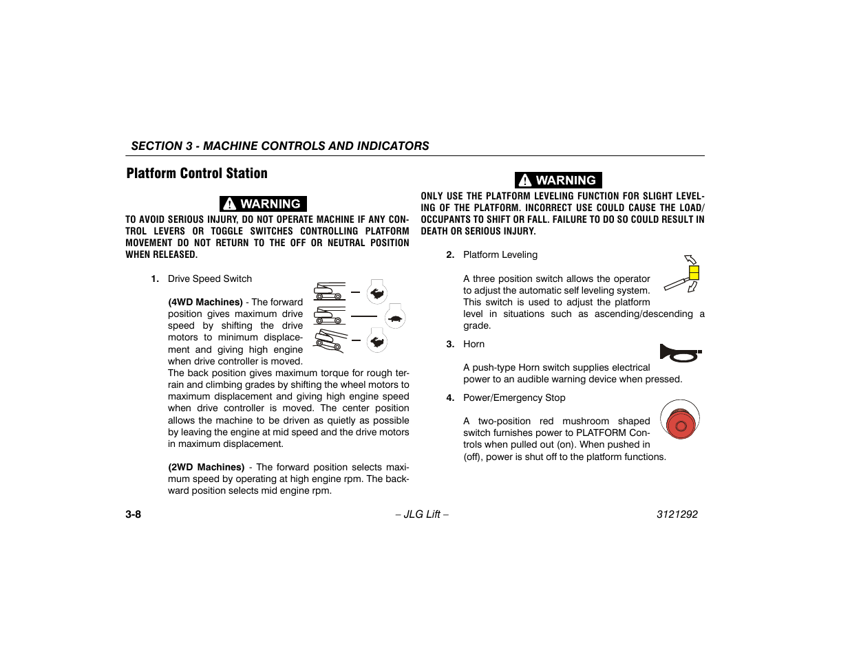 Platform control station, Platform control station -8 | JLG 510AJ Series II Operator Manual User Manual | Page 40 / 104