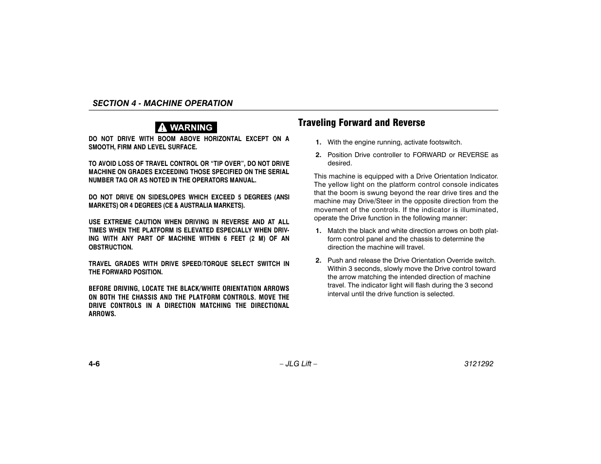 Traveling forward and reverse, Traveling forward and reverse -6 | JLG 510AJ Series II Operator Manual User Manual | Page 54 / 104