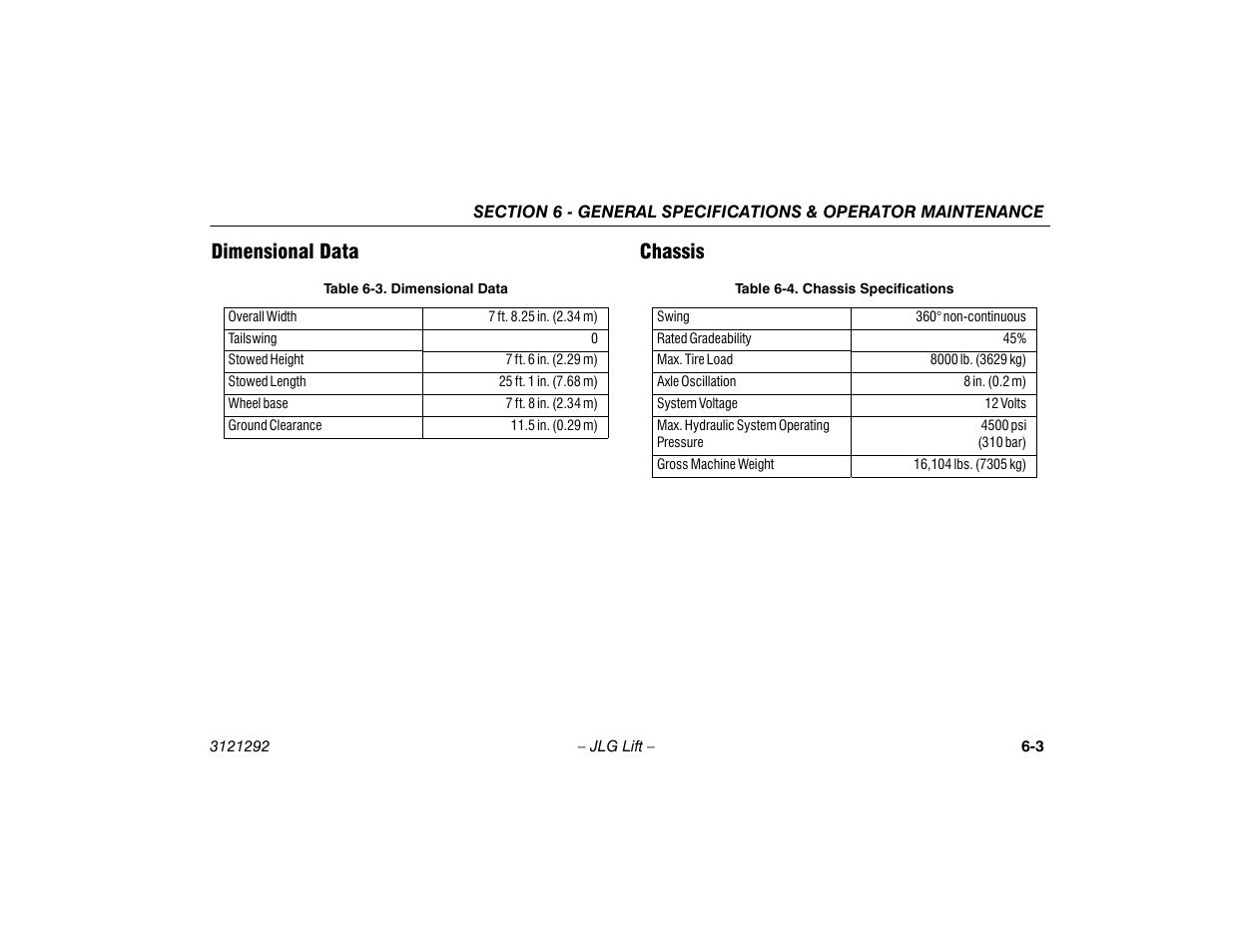 Dimensional data, Chassis, Dimensional data -3 chassis -3 | Dimensional data -3, Chassis specifications -3, Dimensional data chassis | JLG 510AJ Series II Operator Manual User Manual | Page 75 / 104