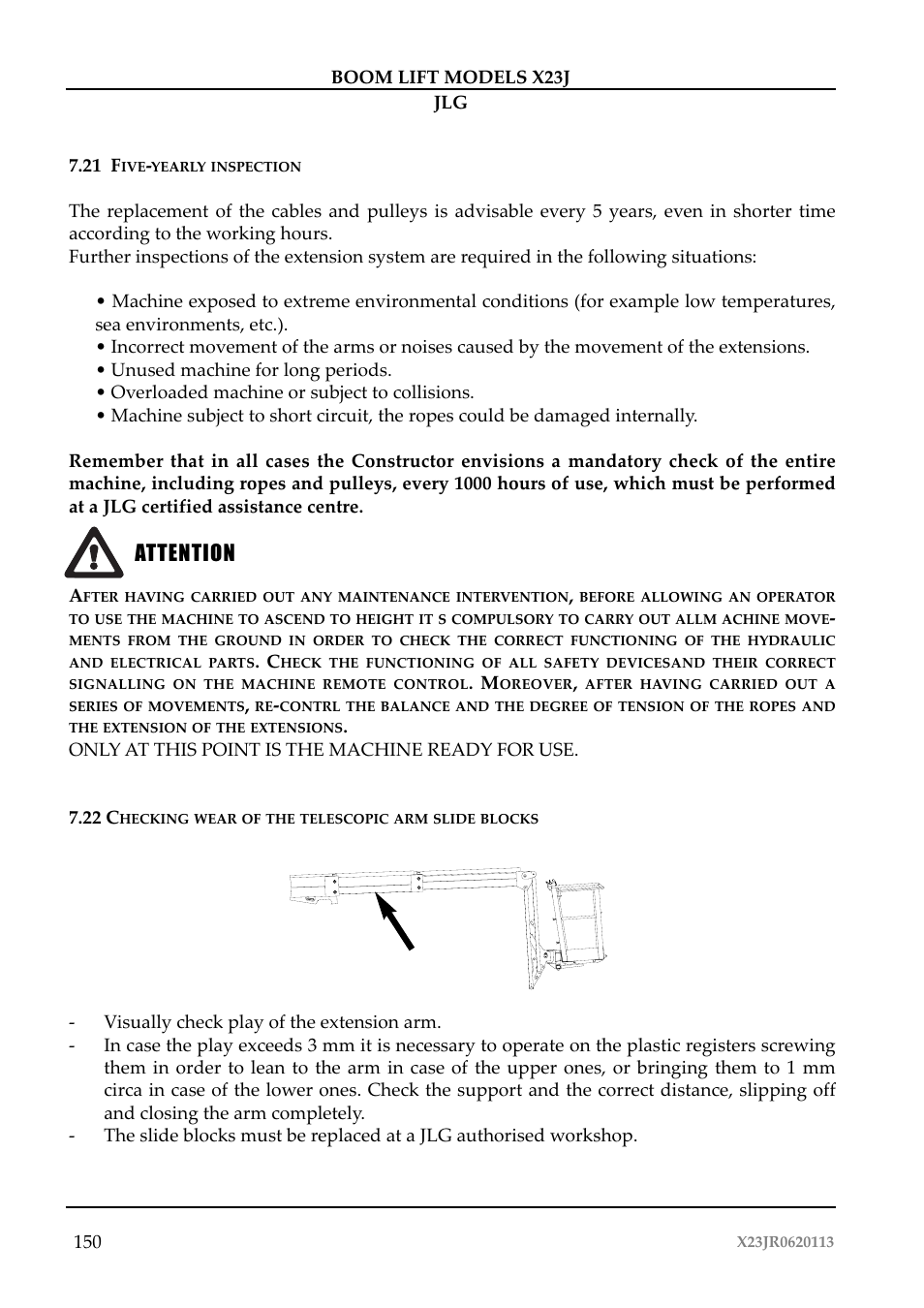 Attenzione attention | JLG X23J Operator Manual User Manual | Page 154 / 194