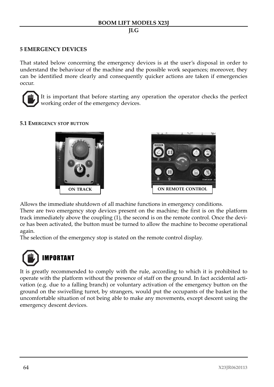 Importante important | JLG X23J Operator Manual User Manual | Page 68 / 194