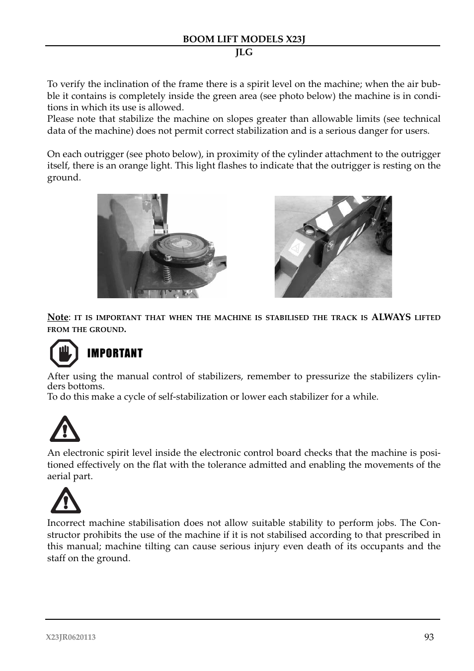 Importante important | JLG X23J Operator Manual User Manual | Page 97 / 194