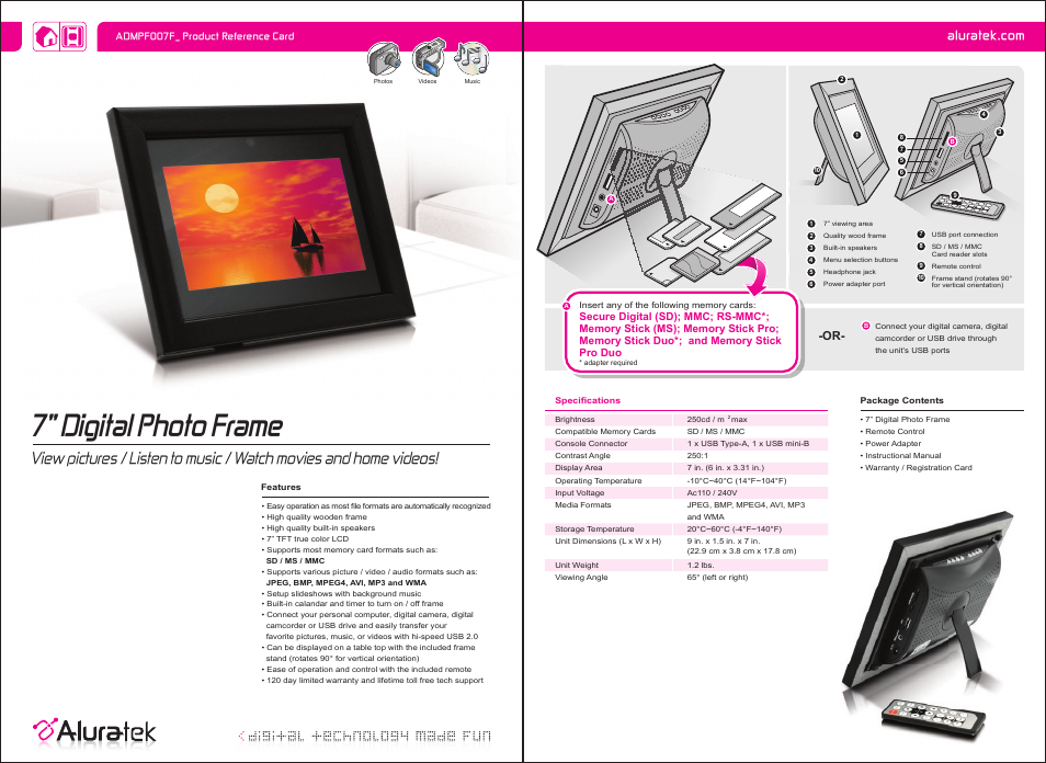 Aluratek ADMPF007F User Manual | 1 page