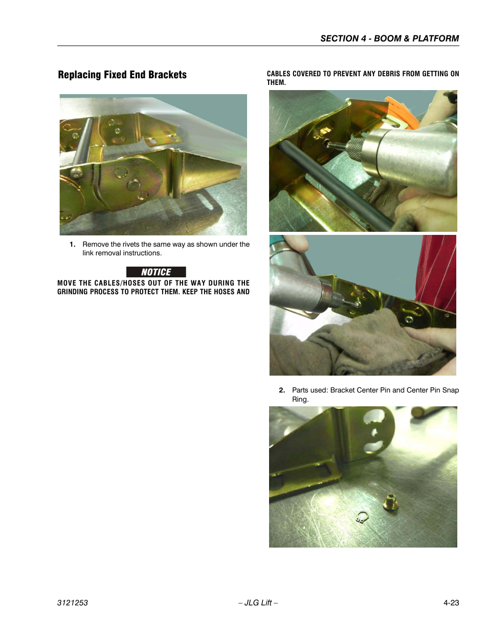 Replacing fixed end brackets, Replacing fixed end brackets -23 | JLG E300 Service Manual User Manual | Page 121 / 224