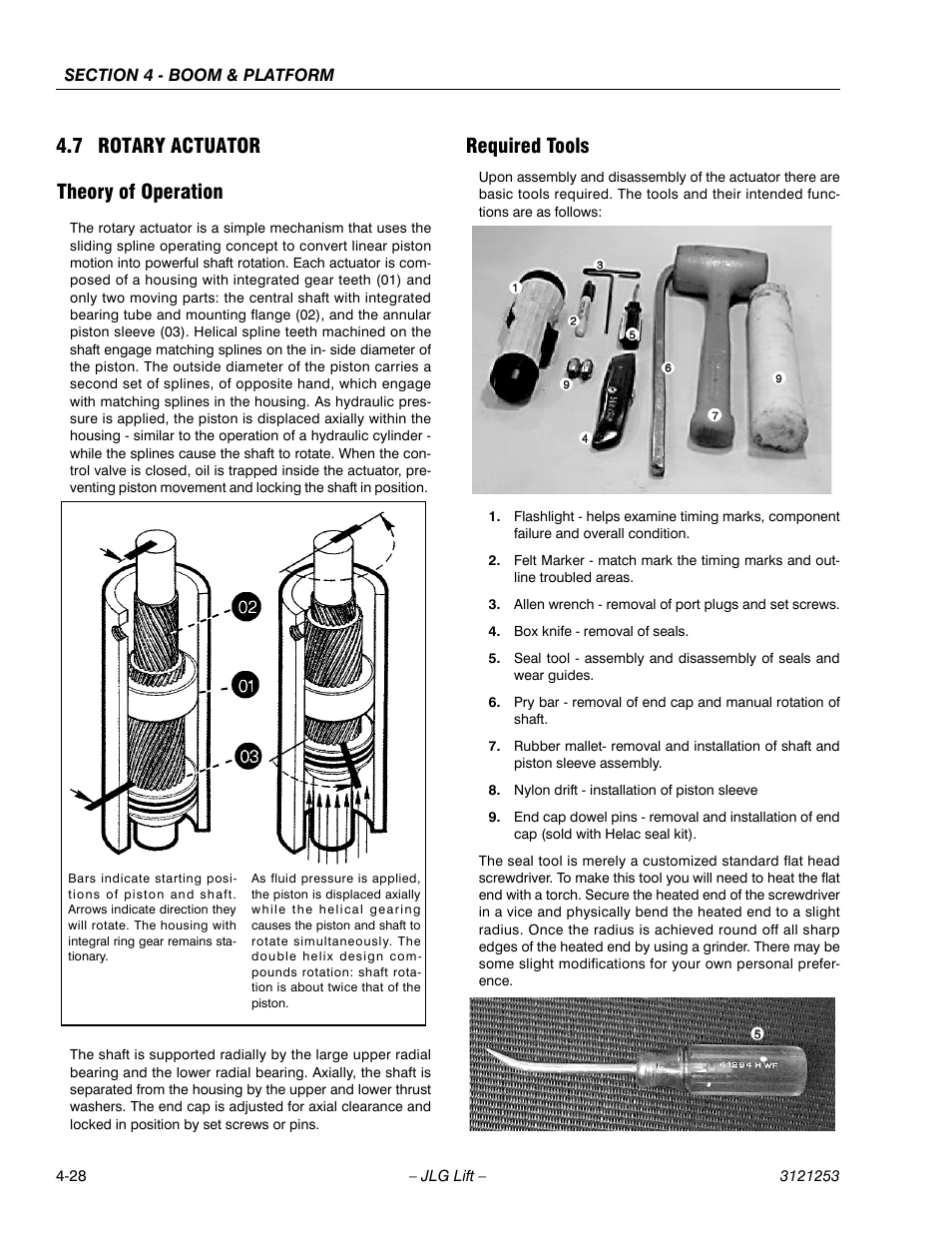 7 rotary actuator, Theory of operation, Required tools | Rotary actuator -28, Theory of operation -28 required tools -28, 7 rotary actuator theory of operation | JLG E300 Service Manual User Manual | Page 126 / 224