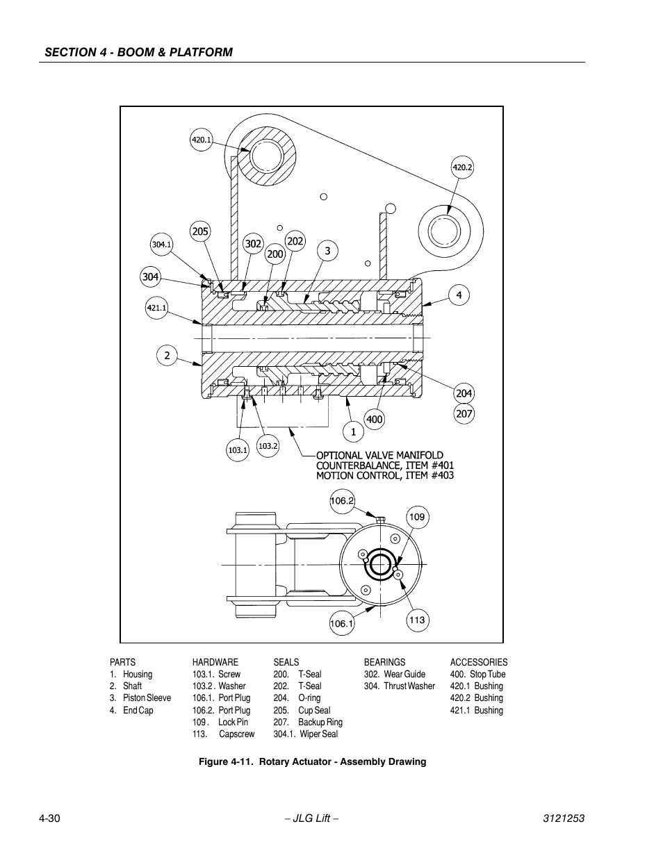 Rotary actuator - assembly drawing -30 | JLG E300 Service Manual User Manual | Page 128 / 224