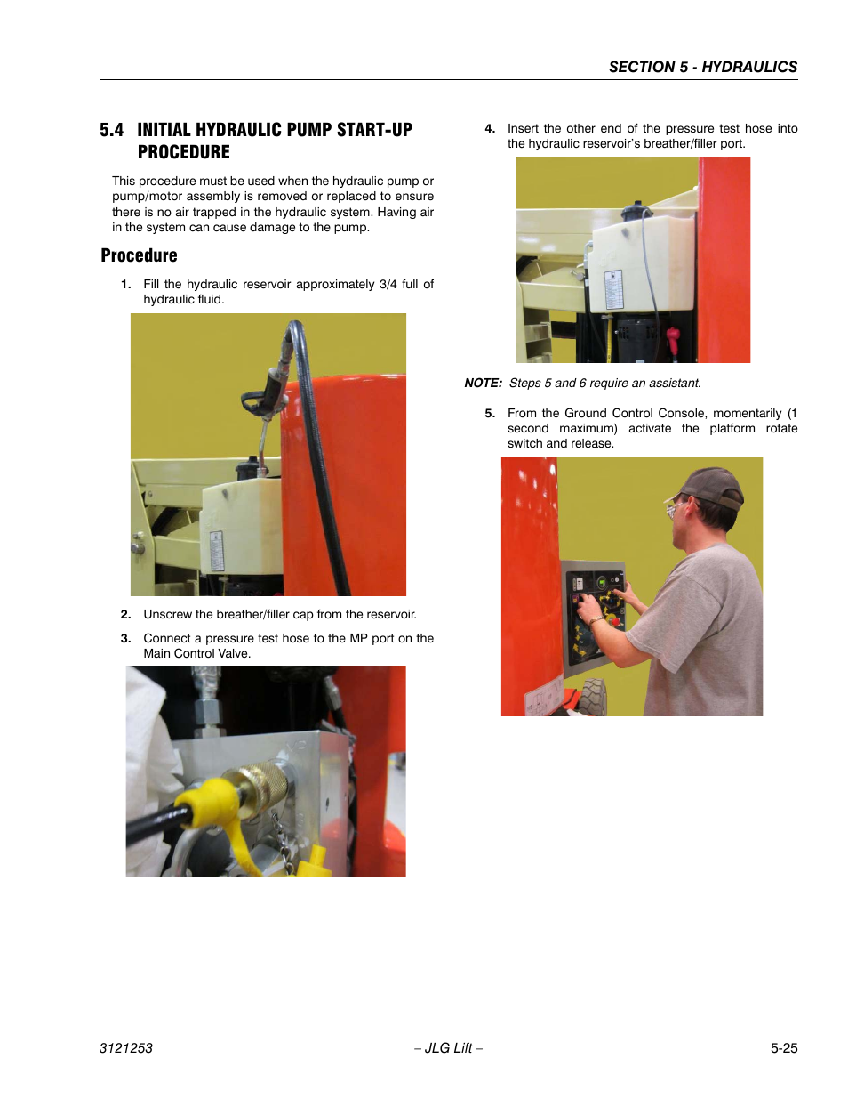 4 initial hydraulic pump start-up procedure, Procedure, Initial hydraulic pump start-up procedure -25 | Procedure -25 | JLG E300 Service Manual User Manual | Page 167 / 224