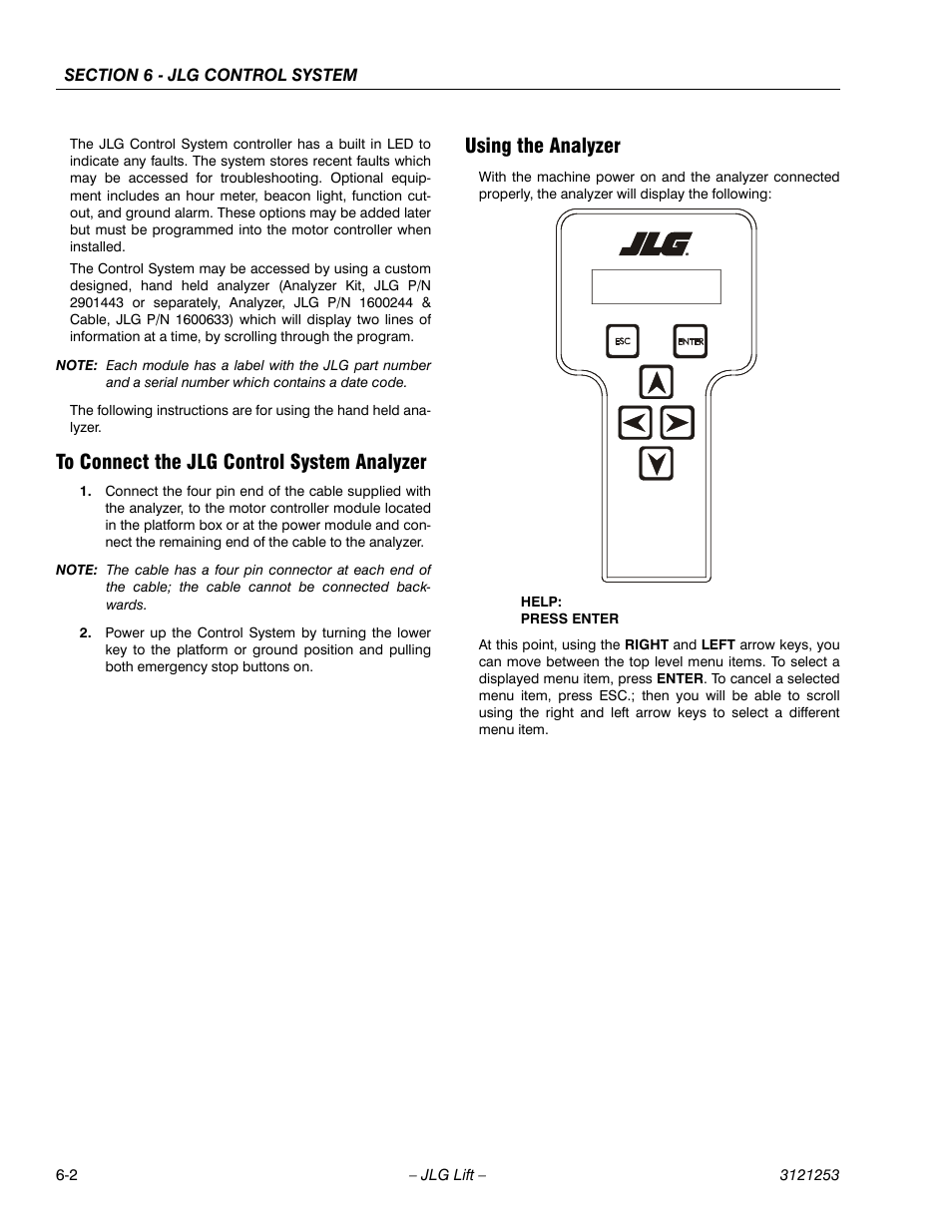 To connect the jlg control system analyzer, Using the analyzer | JLG E300 Service Manual User Manual | Page 170 / 224