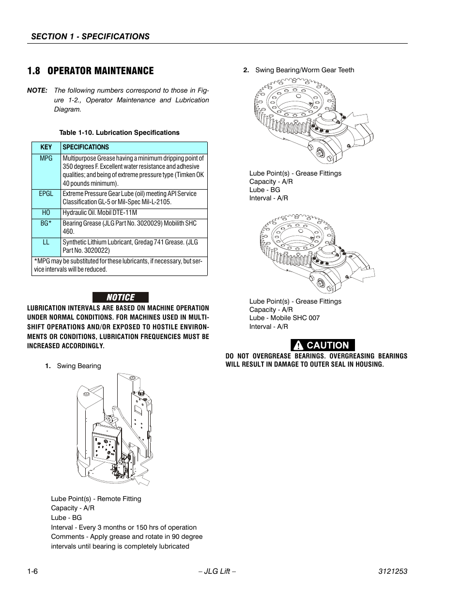 8 operator maintenance, Operator maintenance -6, Lubrication specifications -6 | JLG E300 Service Manual User Manual | Page 18 / 224