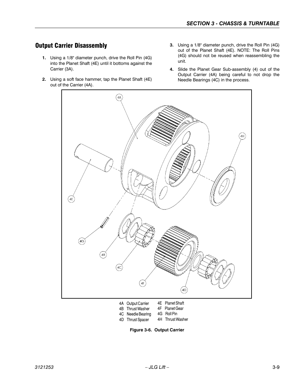 Output carrier disassembly, Output carrier disassembly -9, Output carrier -9 | JLG E300 Service Manual User Manual | Page 43 / 224